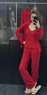 ⁦بجاما قطن ناعم ثلاث قطع مع حمالات صدر خامة ممتازة⁩ - الصورة ⁦22⁩