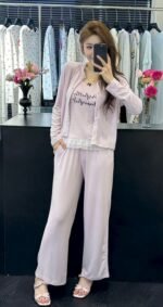 ⁦بجاما قطن ناعم ثلاث قطع مع حمالات صدر خامة ممتازة⁩ - الصورة ⁦14⁩