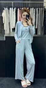 ⁦بجاما قطن ناعم ثلاث قطع مع حمالات صدر خامة ممتازة⁩ - الصورة ⁦17⁩