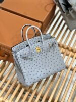 ⁦شنطة بيركن جلد نعامة 25 سم – تصميم فاخر بألوان راقية وإغلاق كلاسيك⁩ - الصورة ⁦2⁩