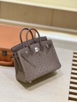 ⁦شنطة بيركن جلد نعامة 25 سم – تصميم فاخر بألوان راقية وإغلاق كلاسيك⁩ - الصورة ⁦6⁩