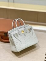 ⁦شنطة بيركن جلد نعامة 25 سم – تصميم فاخر بألوان راقية وإغلاق كلاسيك⁩ - الصورة ⁦7⁩