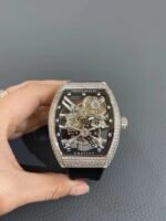 ساعة Franck Muller رجالي – جلد أسود بإطار مرصع بالألماس وماكينة سويسرية