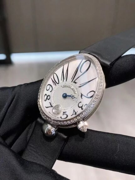 ساعة Breguet نسائي – جلد عودي  أسود بإطار ألماس وماكينة سويسرية فاخرة