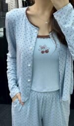 ⁦بجاما قطن ناعم ثلاث قطع مع حمالات صدر خامة ممتازة⁩ - الصورة ⁦6⁩